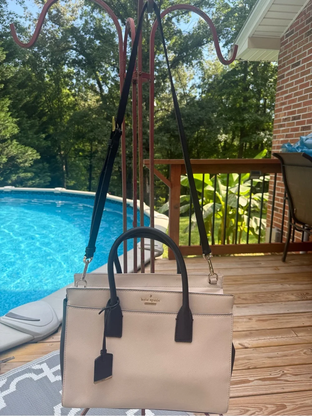 kate spade Two-Tone Pebbled Leather Satchel in Cream and Black